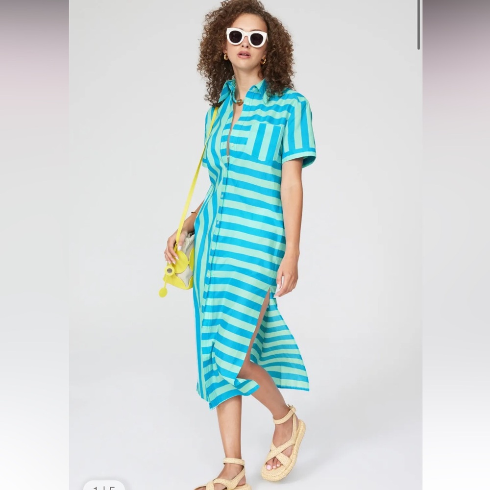 SOLID & STRIPED Turquoise Striped Maxi Shirt Dress